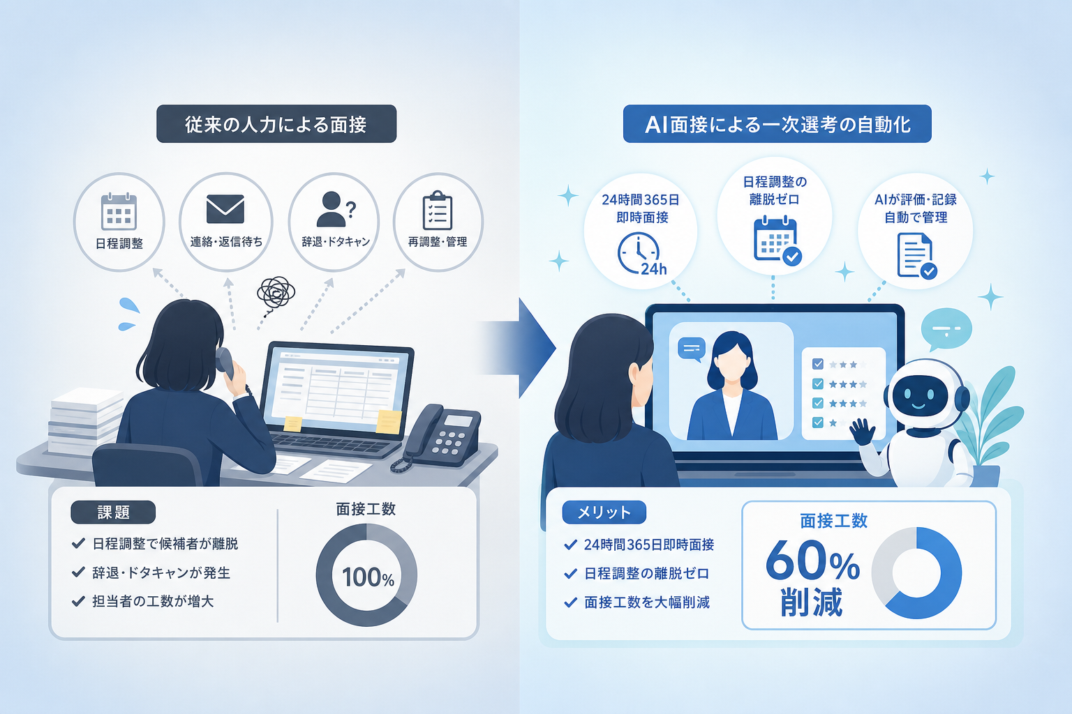 AI面接で一次選考を自動化し面接工数を60%削減する方法とは?