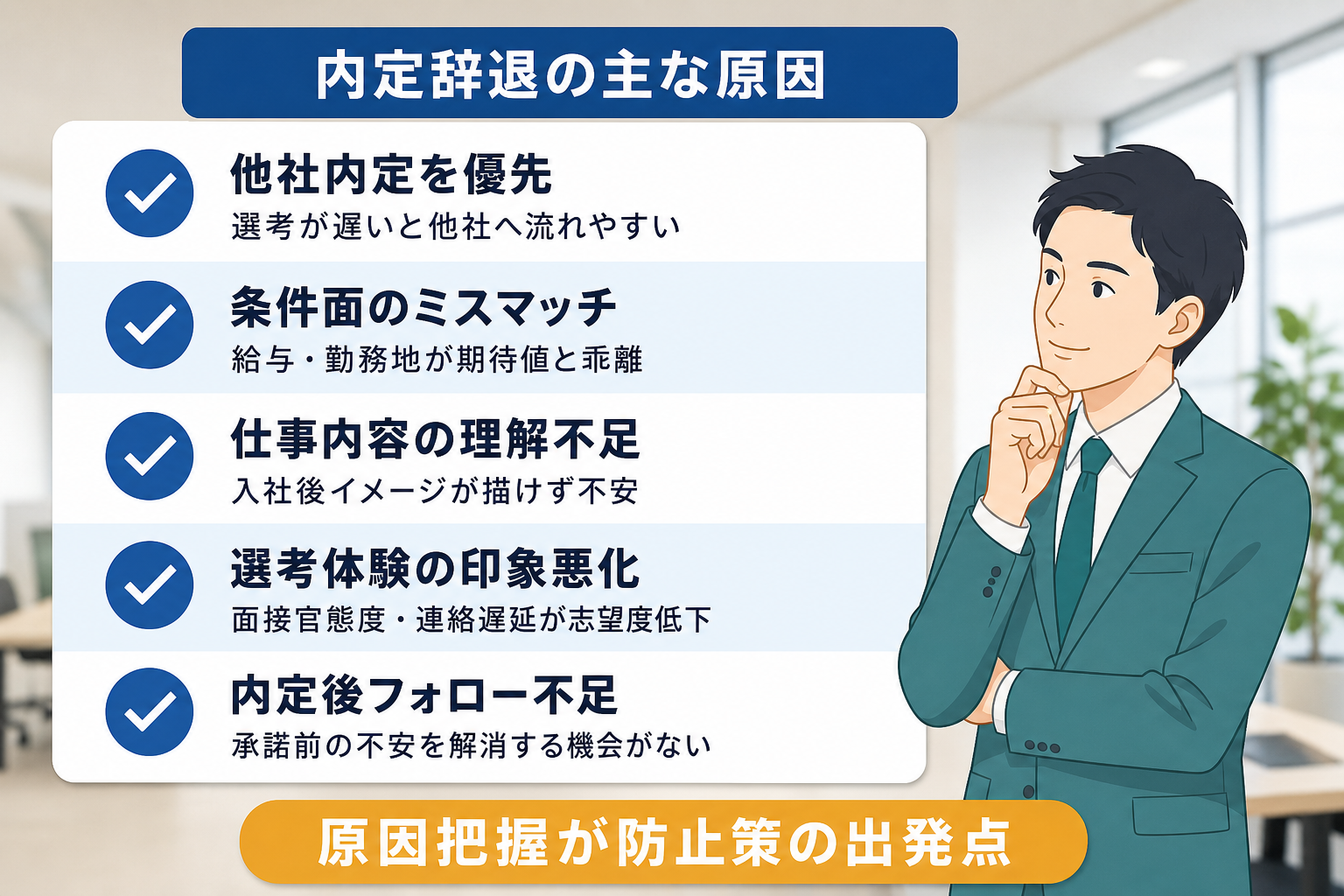 内定辞退の主な原因7つを整理したチェックリスト図解
